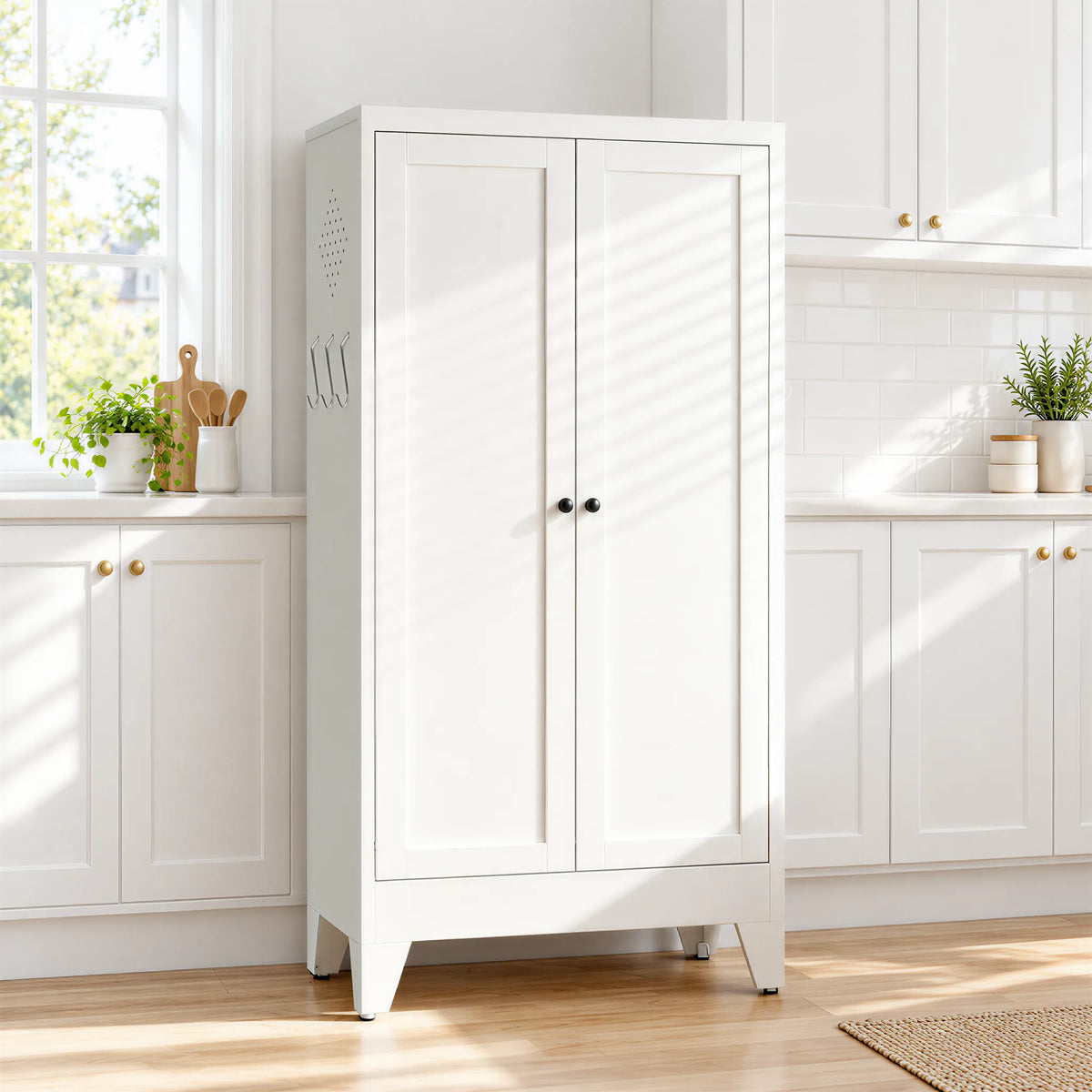 VIYET 47" Metal Pantry Cabinet, Freestanding Kitchen Storage Cabinet with 3 Adjustable Shelves, Slim Organizer for Pantry & Living Room
