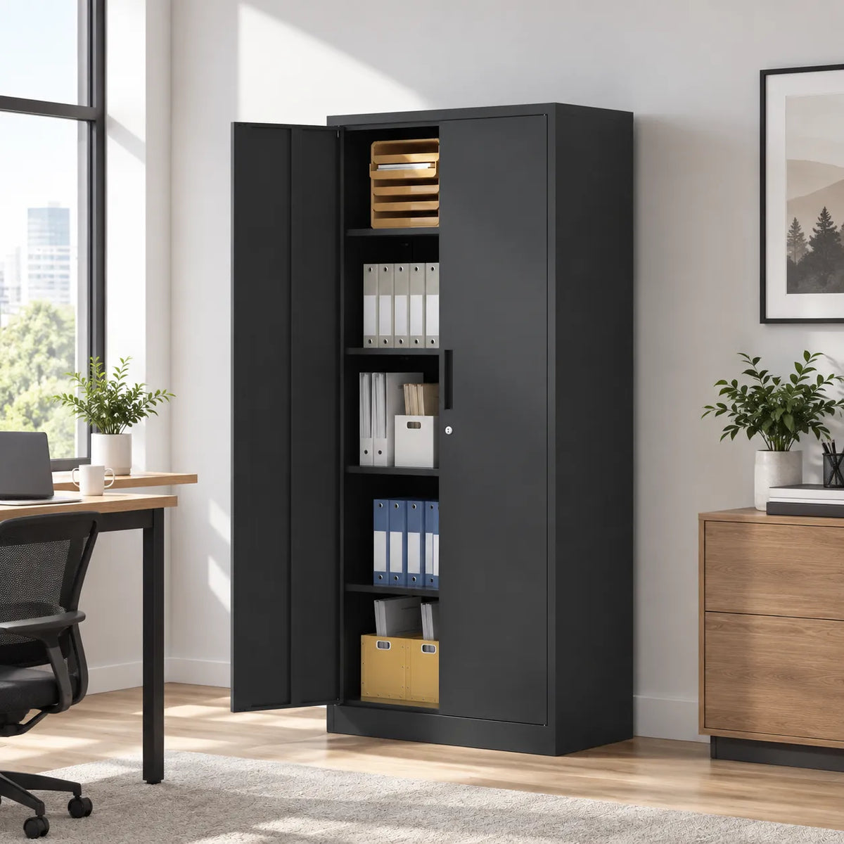 VIYET 71" Metal Storage Cabinet, Lockable Steel Utility Cabinet with 4 Adjustable Shelves, 180 Lbs per Shelf, Double Doors for Office & Pantry