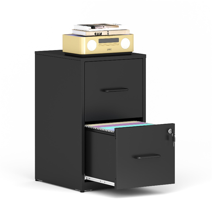 VIYET 26"H 2-Drawer Black Metal Vertical File Cabinet with Lock, Fits A4/Letter/Legal, Home Office Filing Cabinet