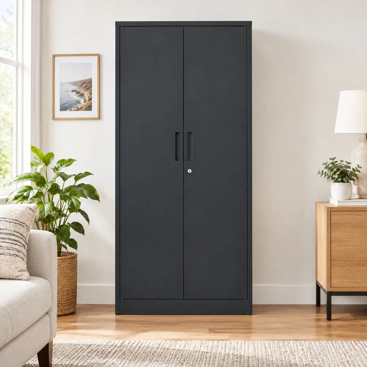 VIYET 72" Metal Garage Storage Cabinet, Lockable Steel Utility Cabinet with 4 Adjustable Shelves, 180 Lbs per Shelf, Double Doors, Black