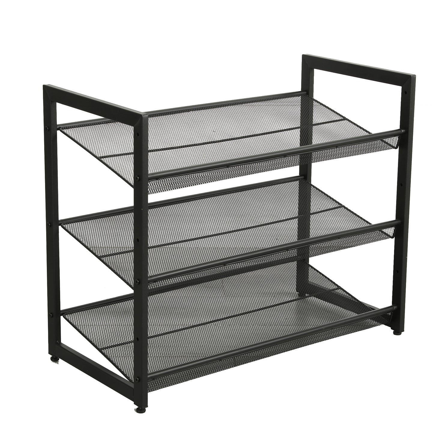 VIYET 24" Black 3-Tier Adjustable Metal Shoe Rack, Freestanding Storage Organizer with 4 Non-Slip End-Caps for Entryway, Front Door Entrance