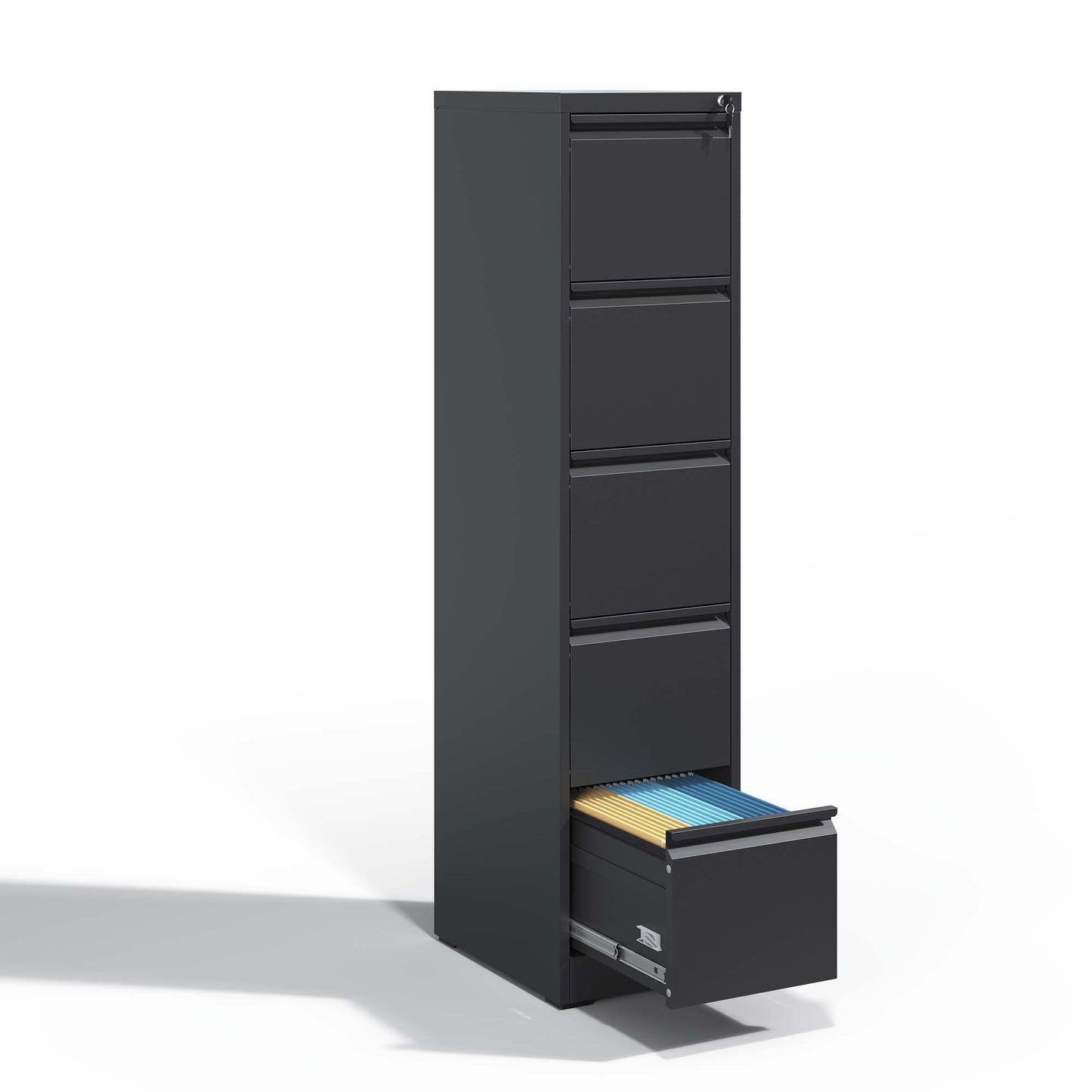 VIYET 64" Black 5-Drawer Vertical Metal File Cabinet with Lock, Tall Locking Filing Cabinet, Fits Letter Legal & A4 Files