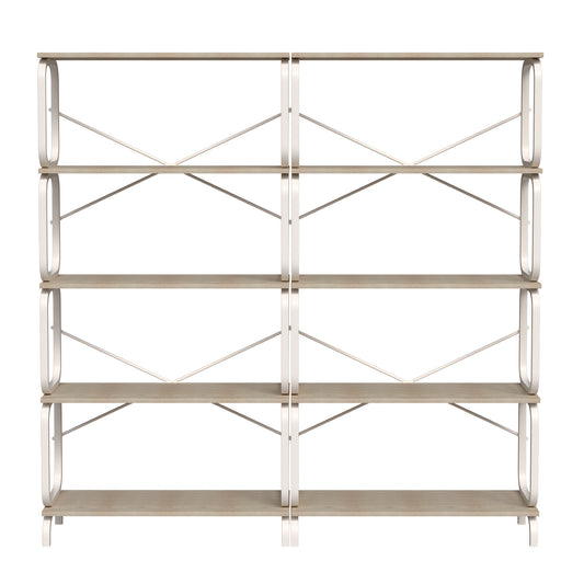 VIYET63" 5-Tier Industrial shelf, White MDF+Iron Frame Open Bookcase (Anti-Tipping Home Office/Living Room Organizer)