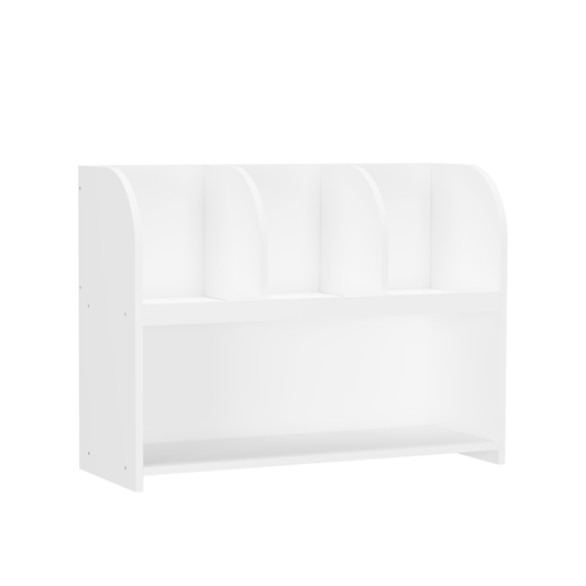 VIYET 24" Kids 4-Compartment Bookcase, White MDF Storage Display Rack (Anti-Tipping Toy Organizer for Playroom/Nursery)