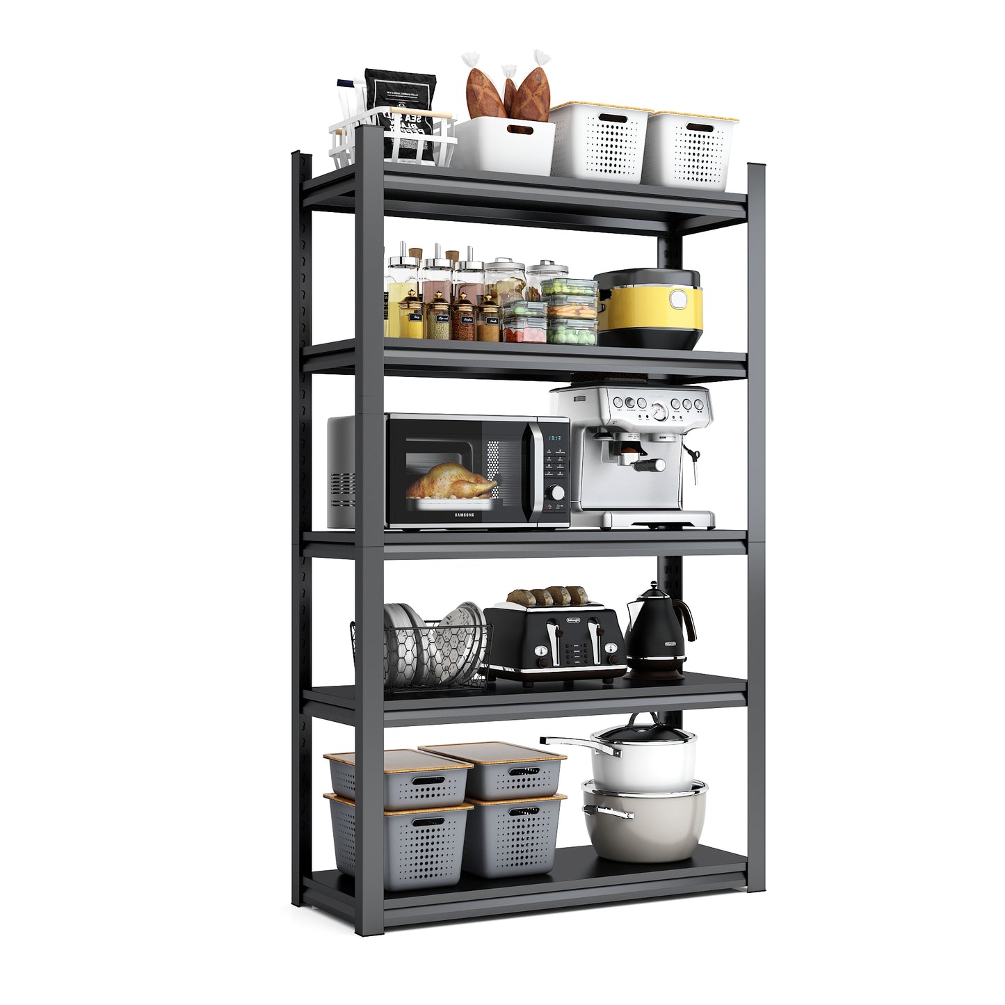 VIYET 72" 5-Tier Heavy-Duty Metal Storage Shelves - 2000lbs Total Capacity Adjustable 35.4" W Rack for Garage, Kitchen & Warehouse, Black