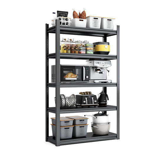 VIYET 72" 5-Tier Heavy-Duty Metal Storage Shelves - 2000lbs Total Capacity Adjustable 35.4" W Rack for Garage, Kitchen & Warehouse, Black