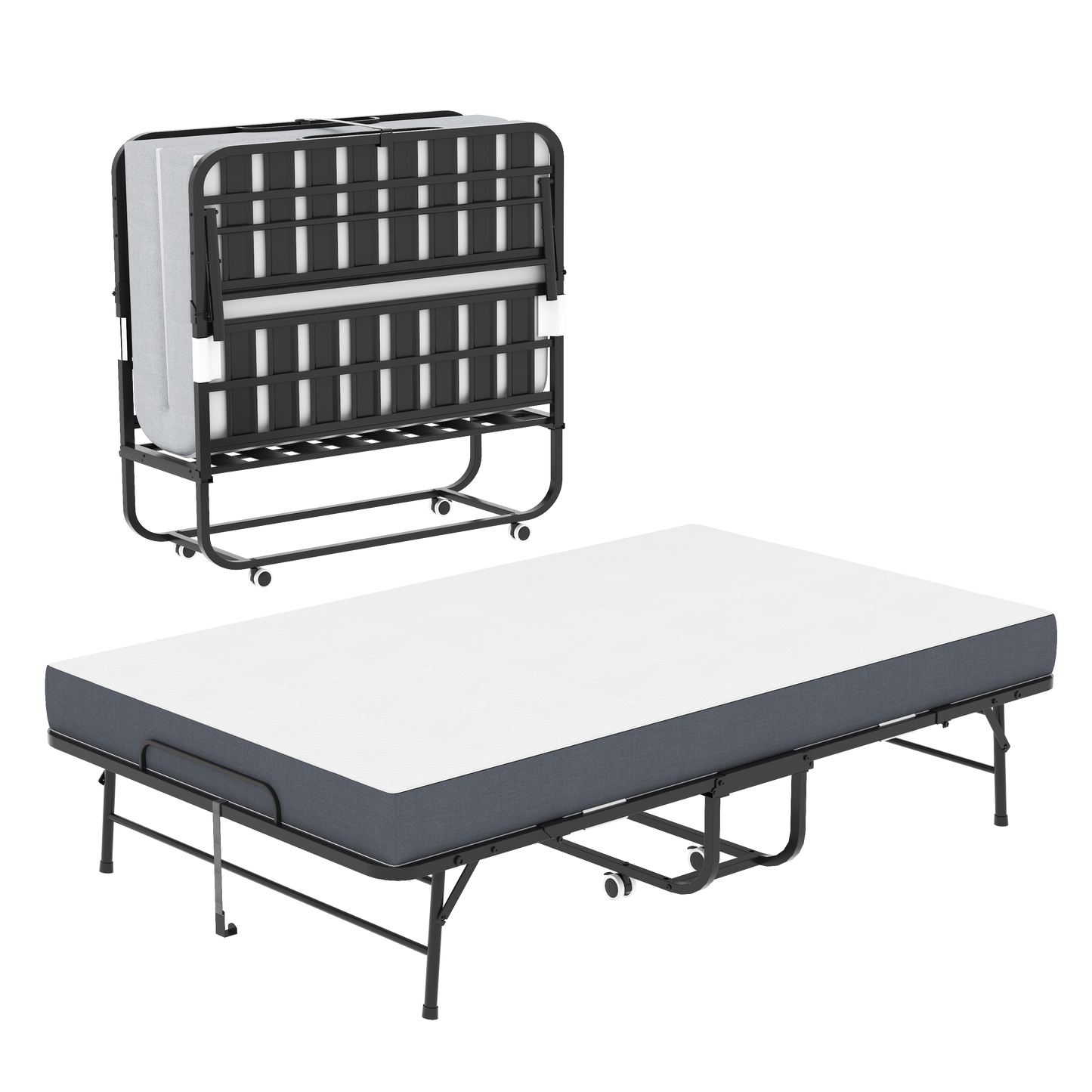 VIYET Folding Bed with Adjustable Headboard, 5" Memory Foam Mattress, 450LB Heavy Duty Rollaway Guest Bed with Wheels for Adults