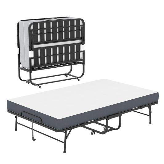VIYET Folding Bed with Adjustable Headboard, 5" Memory Foam Mattress, 450LB Heavy Duty Rollaway Guest Bed with Wheels for Adults