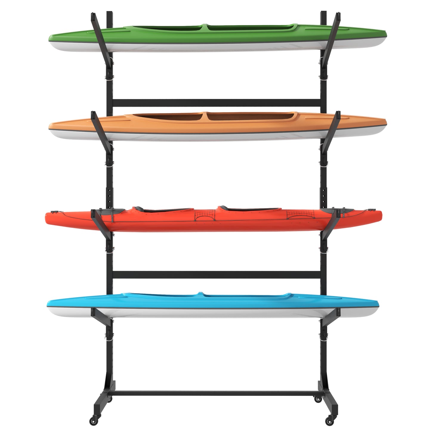 VIYET 80"H Freestanding Kayak Storage Rack, Heavy-Duty Adjustable Stand with Lockable Wheels, Holds 4 Kayaks/Canoe/SUP/Surfboard (Black)