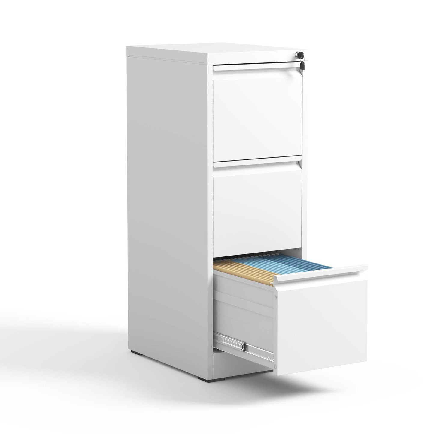 VIYET 40" White Vertical 3-Drawer Metal File Cabinet with Lock, Slim Locking Filing Cabinet for Home Office, Fits Letter, Legal & A4 Files
