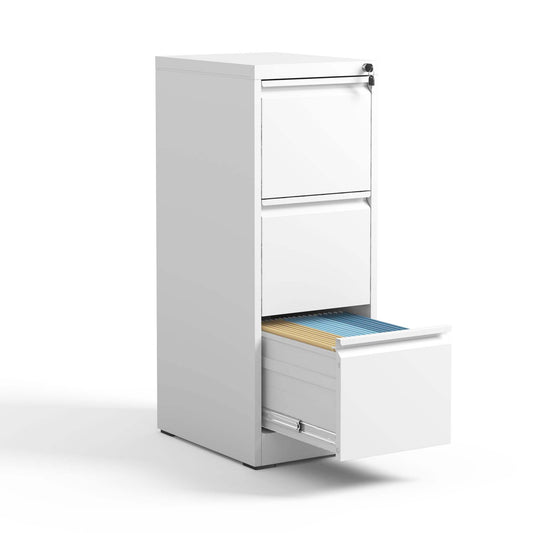 VIYET 40" White Vertical 3-Drawer Metal File Cabinet with Lock, Slim Locking Filing Cabinet for Home Office, Fits Letter, Legal & A4 Files