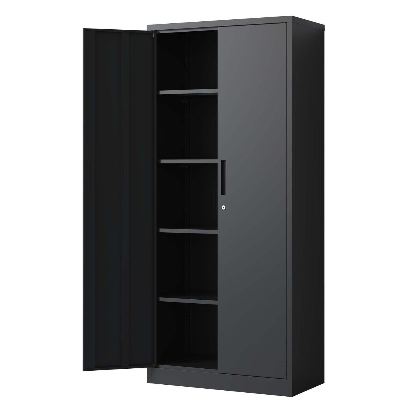 VIYET 72"H Metal Garage Storage Cabinet, Black Lockable Steel Cabinet with 4 Adjustable Shelves & Doors for Home Office Pantry Classroom