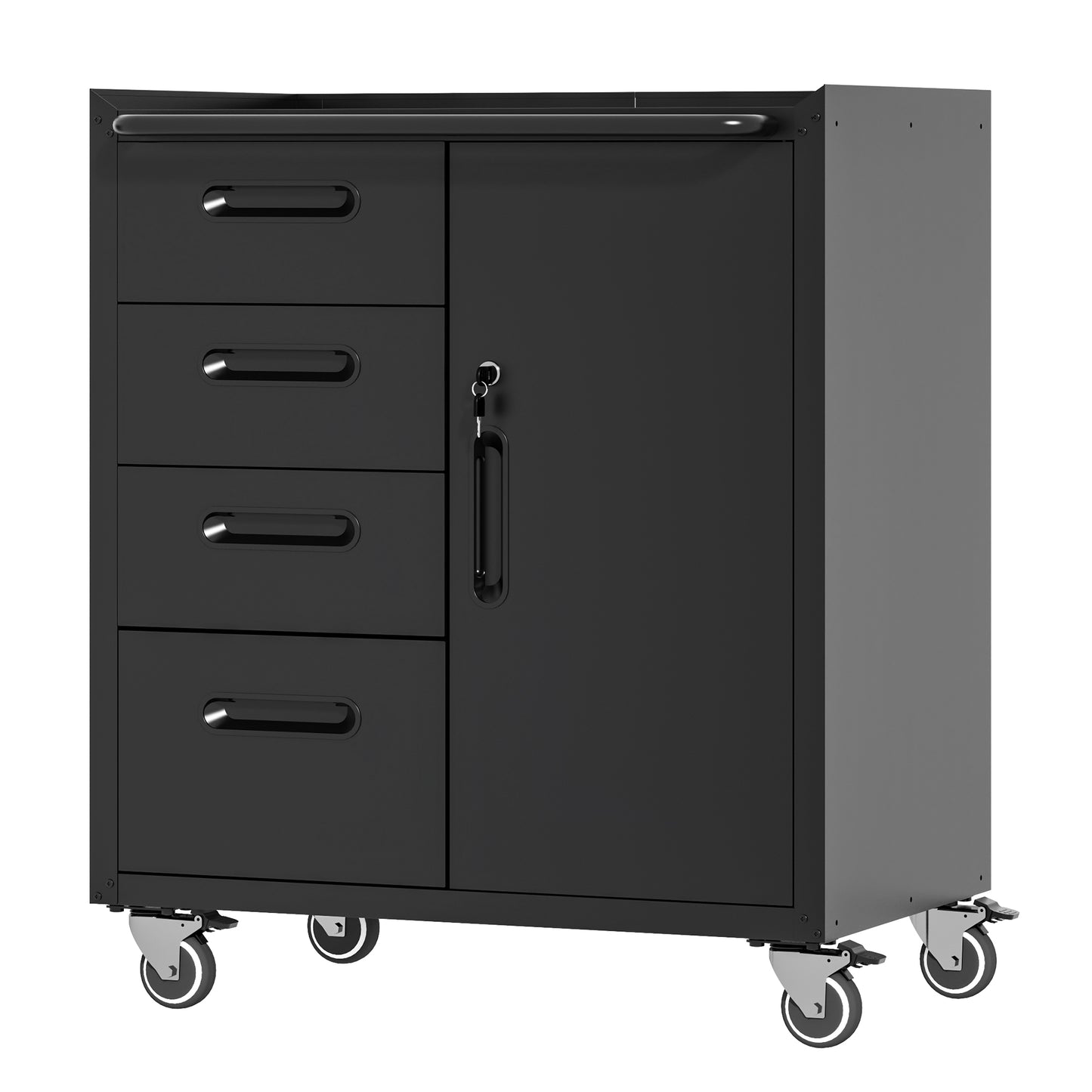 VIYET 35"H Heavy-Duty Mobile Steel Tool Cabinet, Categorized Drawers, Lockable Adjustable Shelf, 360° Casters, Black+Gray, Garage/Home/Office/Workshop