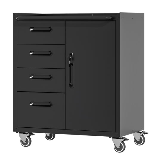 VIYET 35"H Heavy-Duty Mobile Steel Tool Cabinet, Categorized Drawers, Lockable Adjustable Shelf, 360° Casters, Black+Gray, Garage/Home/Office/Workshop