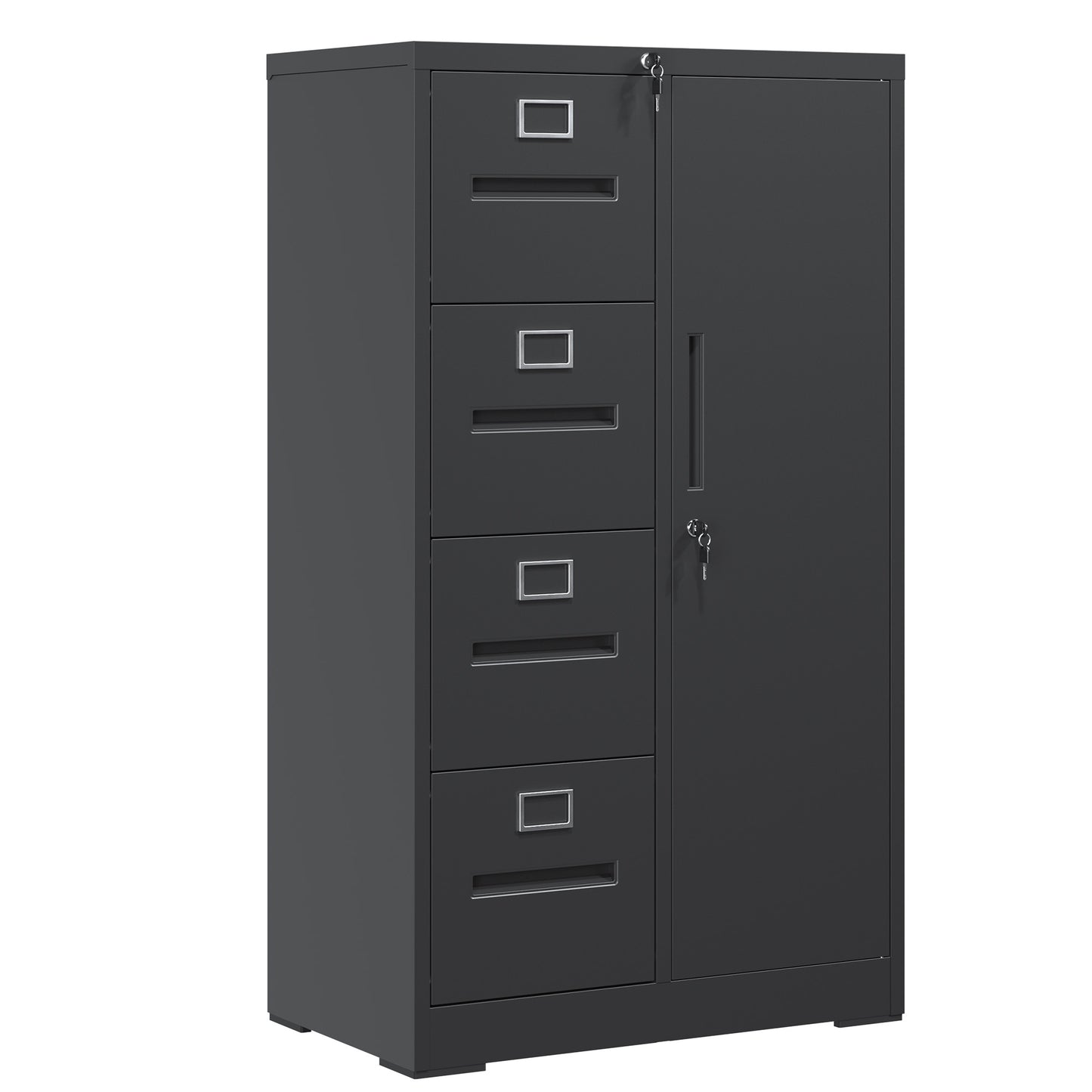 VIYET Black Metal Vertical Filing Cabinet with Lock, 4 Drawers & 1 Door Steel Storage Locker for Office Home School Bedroom