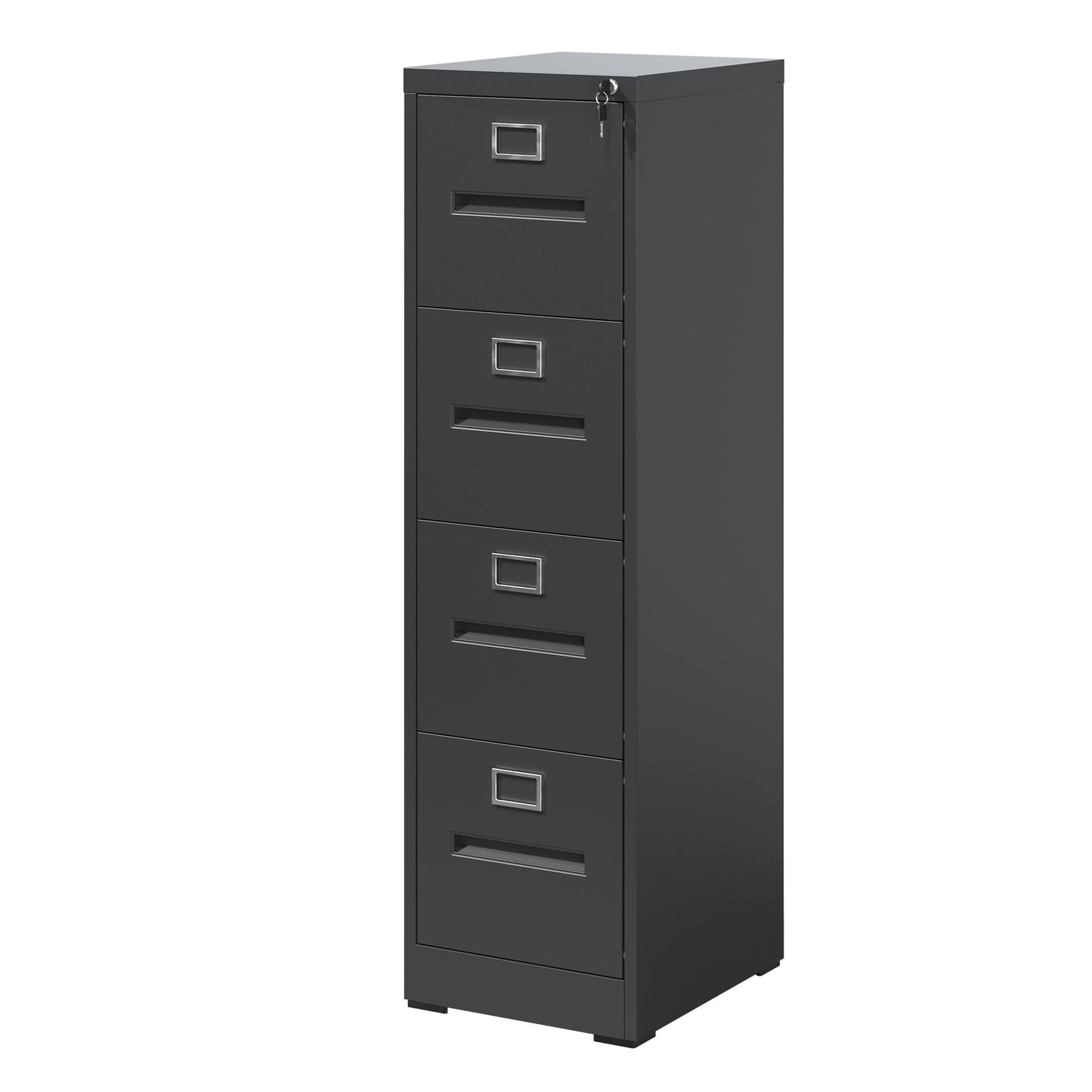 VIYET 52"H 4-Drawer Narrow Metal Vertical File Cabinet with Lock, Black, Fits A4/Letter/Legal, Home Office Steel Filing Cabinet