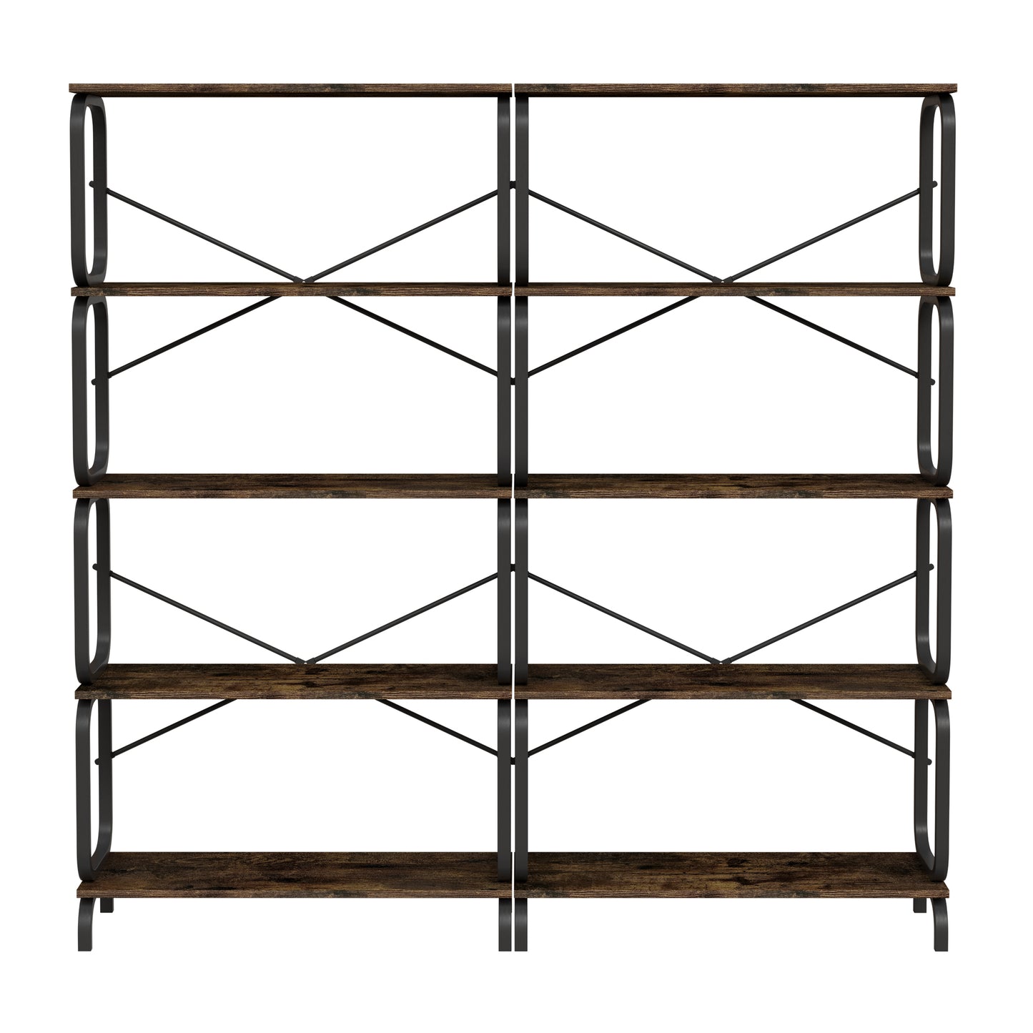 VIYET 63"×11.8"×63" 5-Tier Industrial Bookshelf - Rustic Brown MDF+Iron Frame, Anti-Tipping