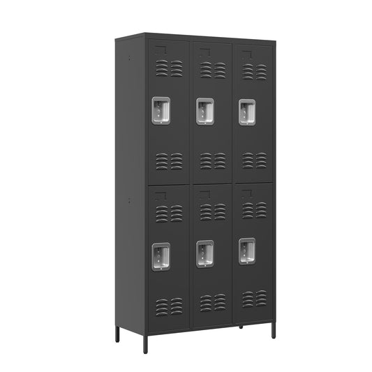 VIYET 72" 6 Door Metal Storage Locker Cabinet with Locks, Freestanding Employee Locker for Office, School, Gym, Garage & Home, Black
