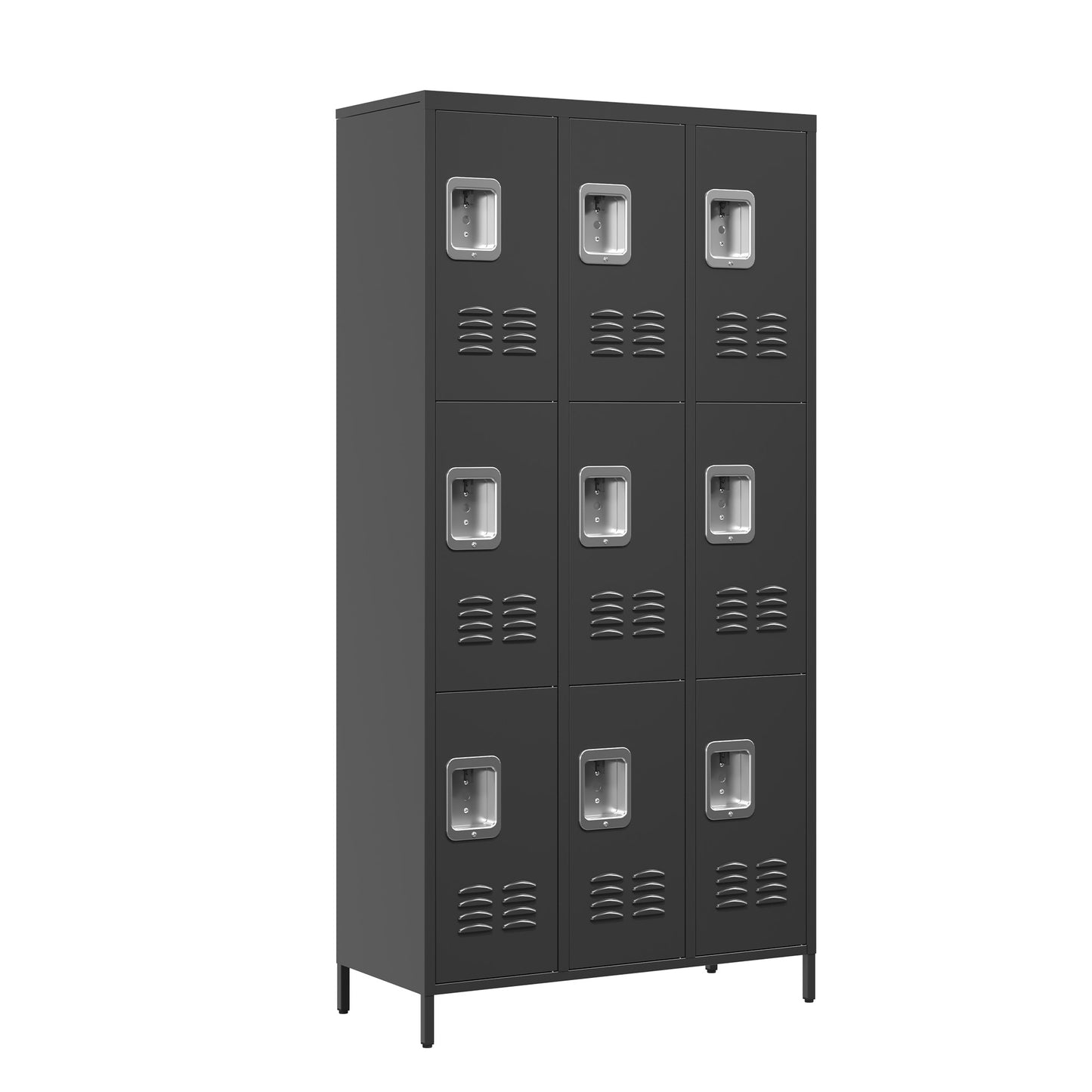 VIYET 72" 9 Door Metal Storage Locker Cabinet with Locks, Freestanding Steel Employee Locker for School, Office, Gym & Garage, Black