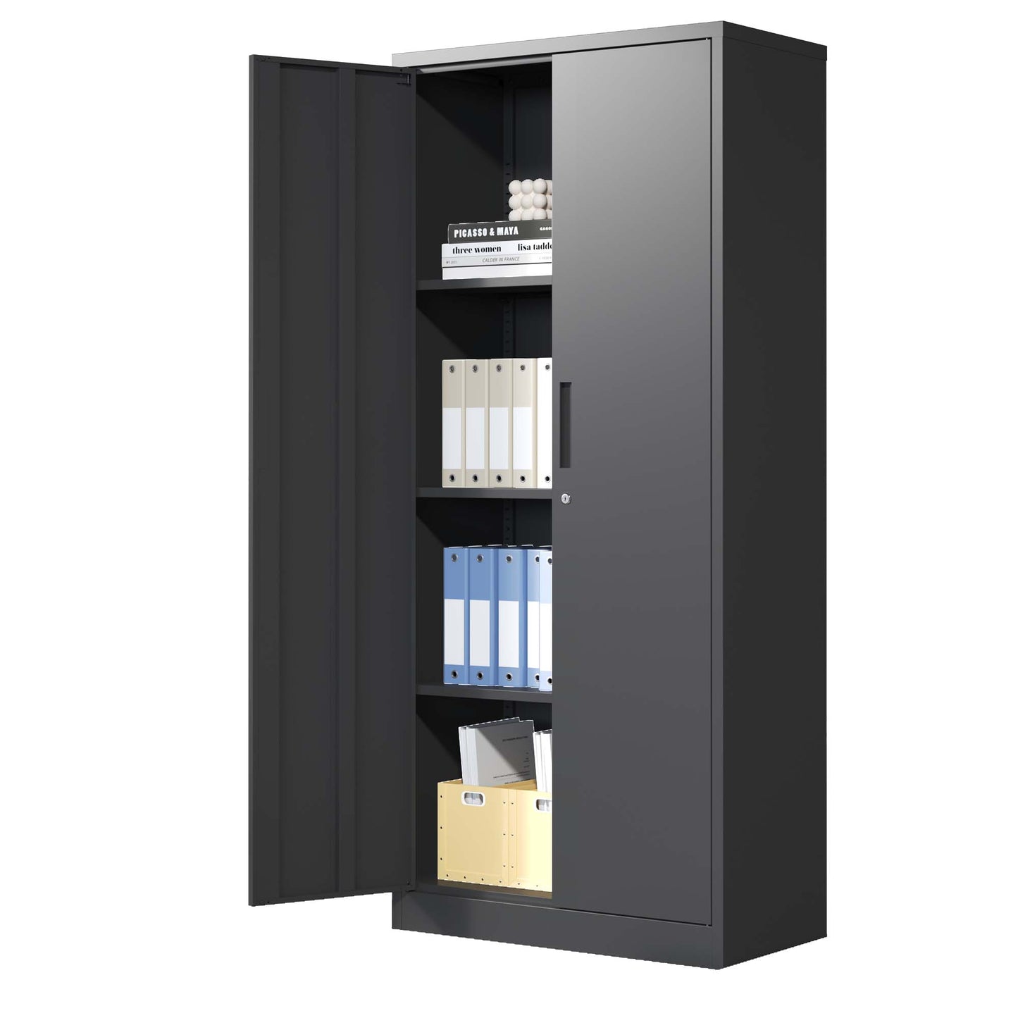 VIYET 71" Metal Garage Storage Cabinet with Lock and 3 Adjustable Shelves, Black Heavy-Duty Lockable Cabinet for Home, Office & Garage