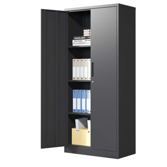 VIYET 71" Metal Garage Storage Cabinet with Lock and 3 Adjustable Shelves, Black Heavy-Duty Lockable Cabinet for Home, Office & Garage
