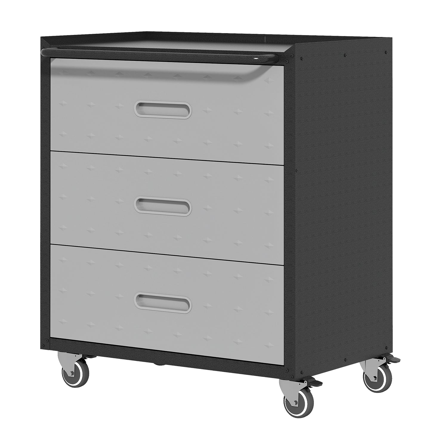 VIYET 35"H Heavy-Duty Steel 3-Drawer Storage Cabinet with Wheels - Lockable Casters & Top Guardrail, Mobile Tool Organizer for Garage/Home/Office/Warehouse, Black+Gray