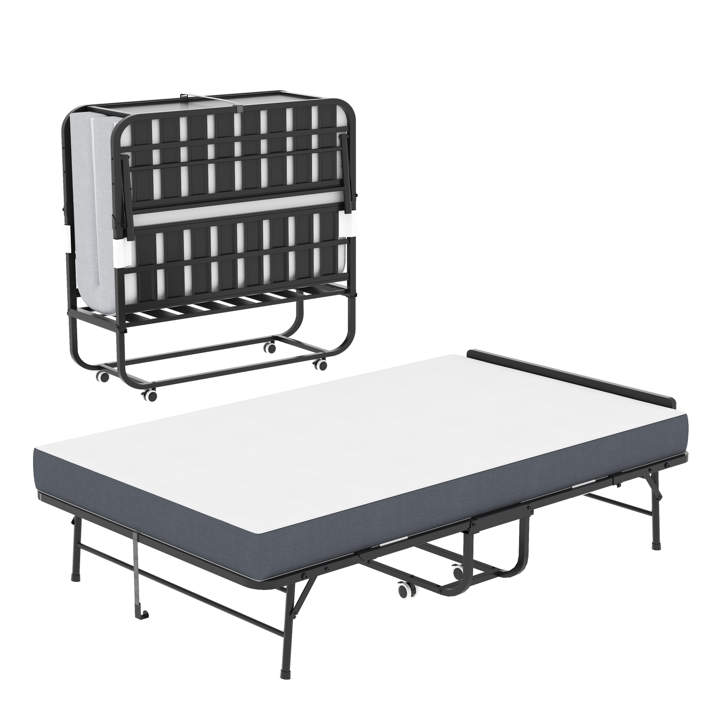 VIYET Folding Guest Bed with Adjustable Headboard, 5" Memory Foam Mattress, 450LB Heavy Duty Rollaway Bed for Adults