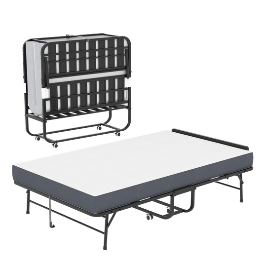 VIYET Folding Guest Bed with Adjustable Headboard, 5" Memory Foam Mattress, 450LB Heavy Duty Rollaway Bed for Adults