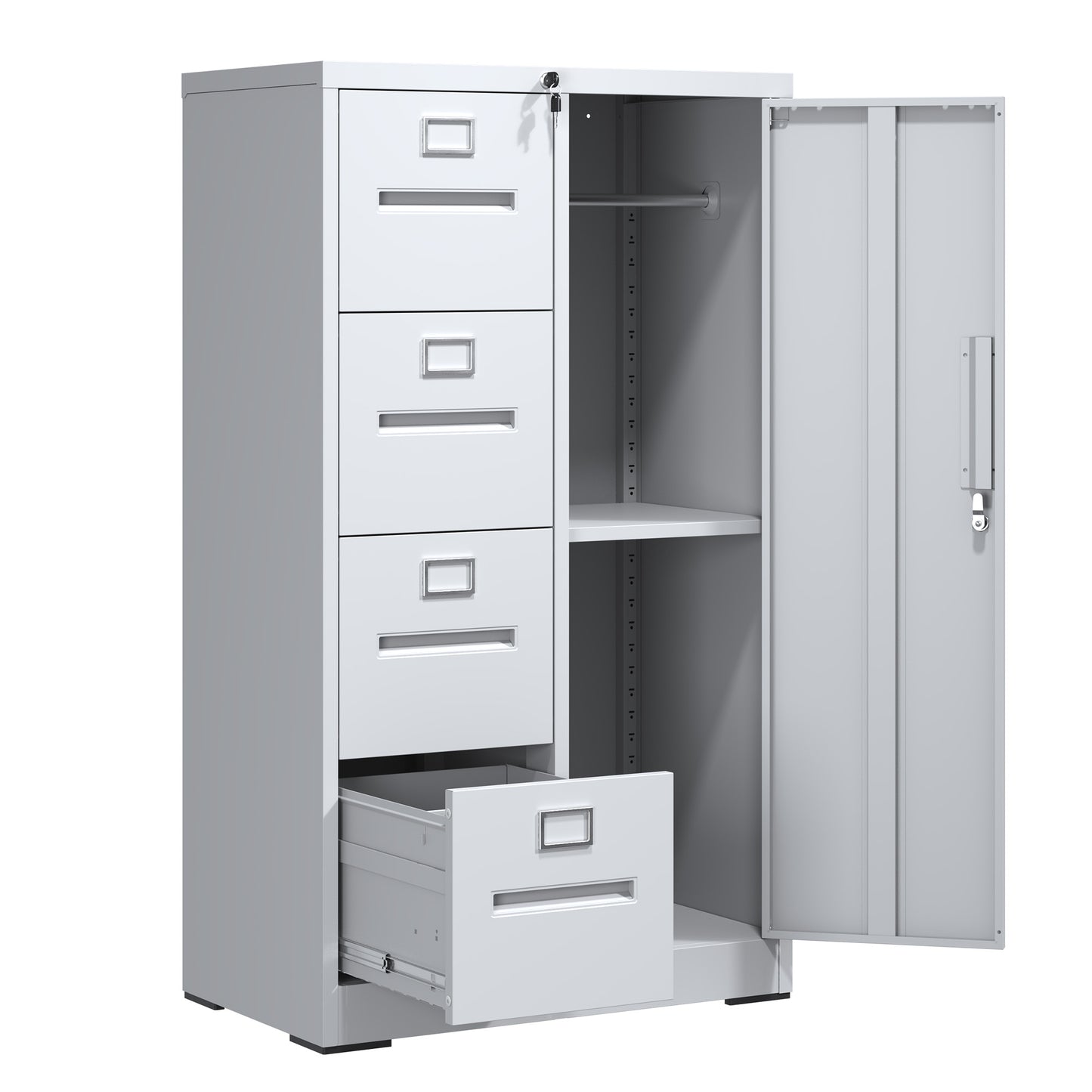 VIYET 4-Drawer Locking Metal File Cabinet, Vertical Filing Cabinet for Home Office Storage, White Steel Office Cabinet