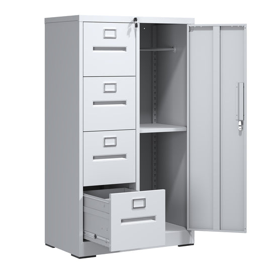 VIYET 4-Drawer Locking Metal File Cabinet, Vertical Filing Cabinet for Home Office Storage, White Steel Office Cabinet
