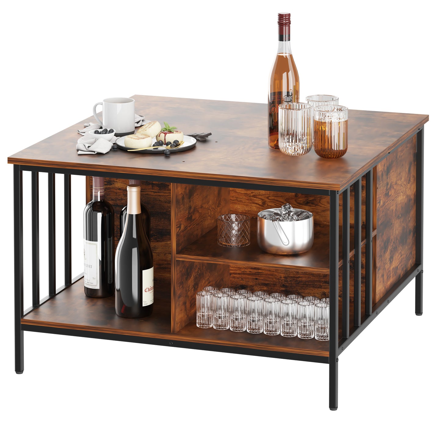 VIYET 32"H Farmhouse Lift Top Coffee Table,Adjustable Height(20.3"-25.6")with Hidden Compartment&3 Shelves,110LBS Capacity for Living Room(Black+Brown)