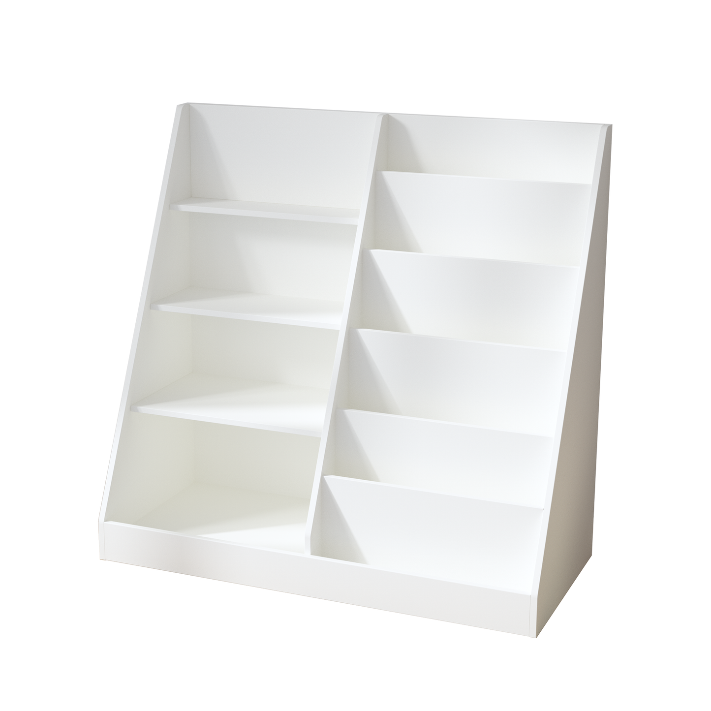 VIYET Kids Bookshelf and Toy Storage Organizer, 4 Tier Wooden Book Display Shelf with Storage Bin for Playroom, Nursery and Bedroom, White