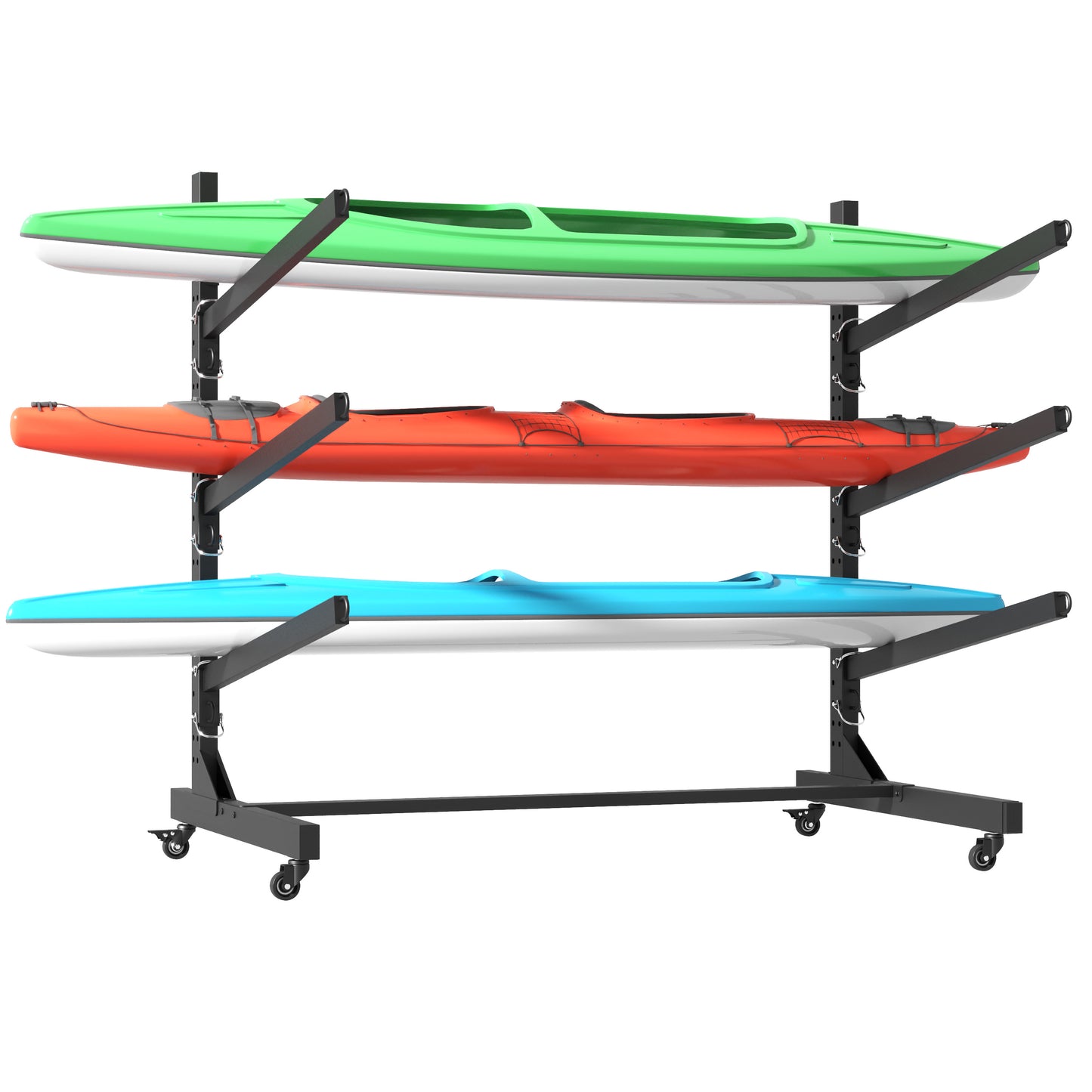 VIYET 41"H Freestanding Kayak Storage Rack, Heavy-Duty Adjustable Stand with Lockable Wheels, Holds 3 Kayaks/Canoe/SUP/Surfboard (Black)