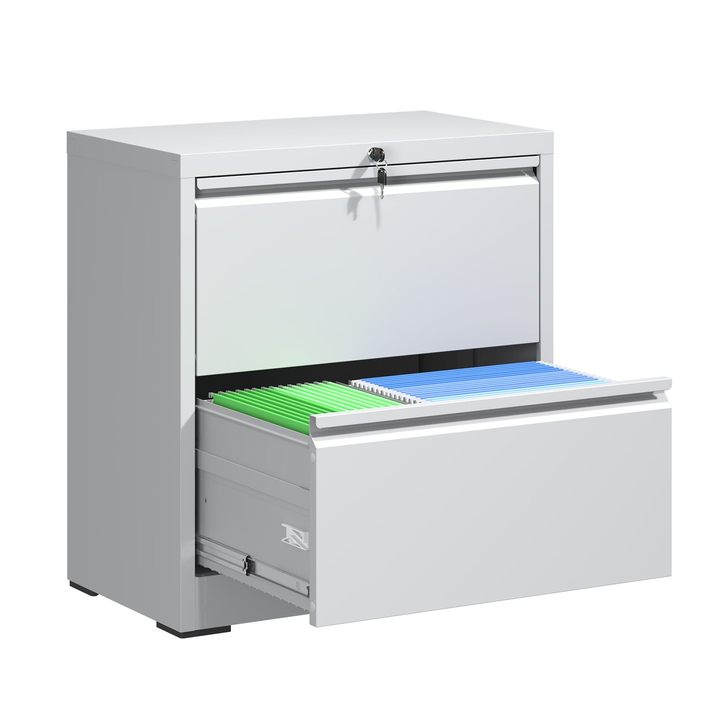 VIYET White 2 Drawer Lateral File Cabinet with Lock, Steel Filing Cabinet for Home Office, Fits Letter, Legal & A4 Files