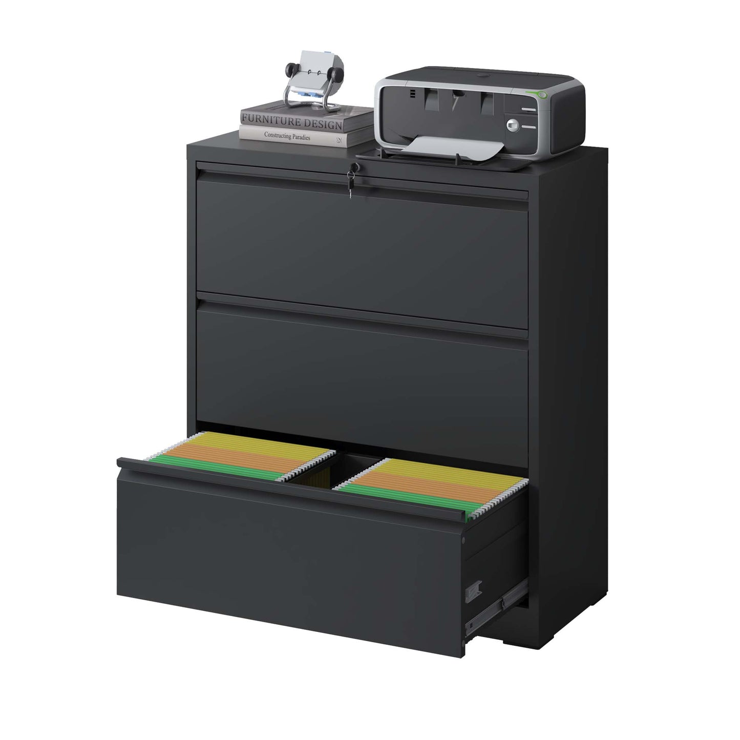 VIYET Heavy-Duty 3-Drawer Lockable Lateral File Cabinet, Anti-Tilt Metal Office Storage for Letter, Legal & A4 Documents