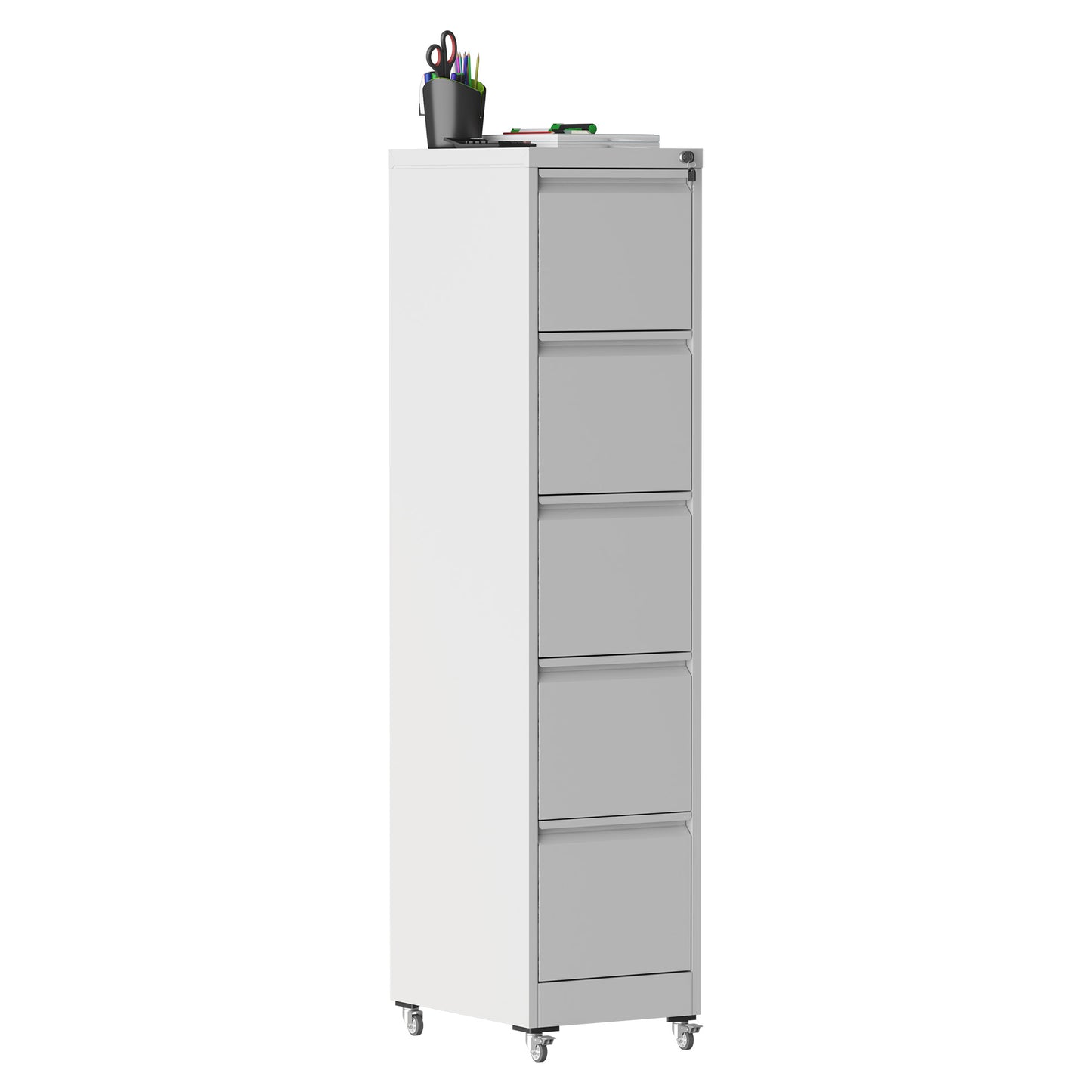 VIYET 64"H 5-Drawer White Metal Vertical File Cabinet with Lock&Wheels, Heavy-Duty Storage for Home Office, Fits A4/Letter/Legal (Assembly Required)