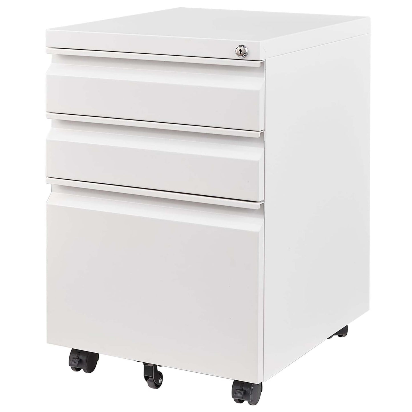 VIYET 3-Drawer Mobile File Cabinet with Lock, Rolling Metal Filing Cabinet for Home Office, Fits Letter, Legal & A4 Files, White