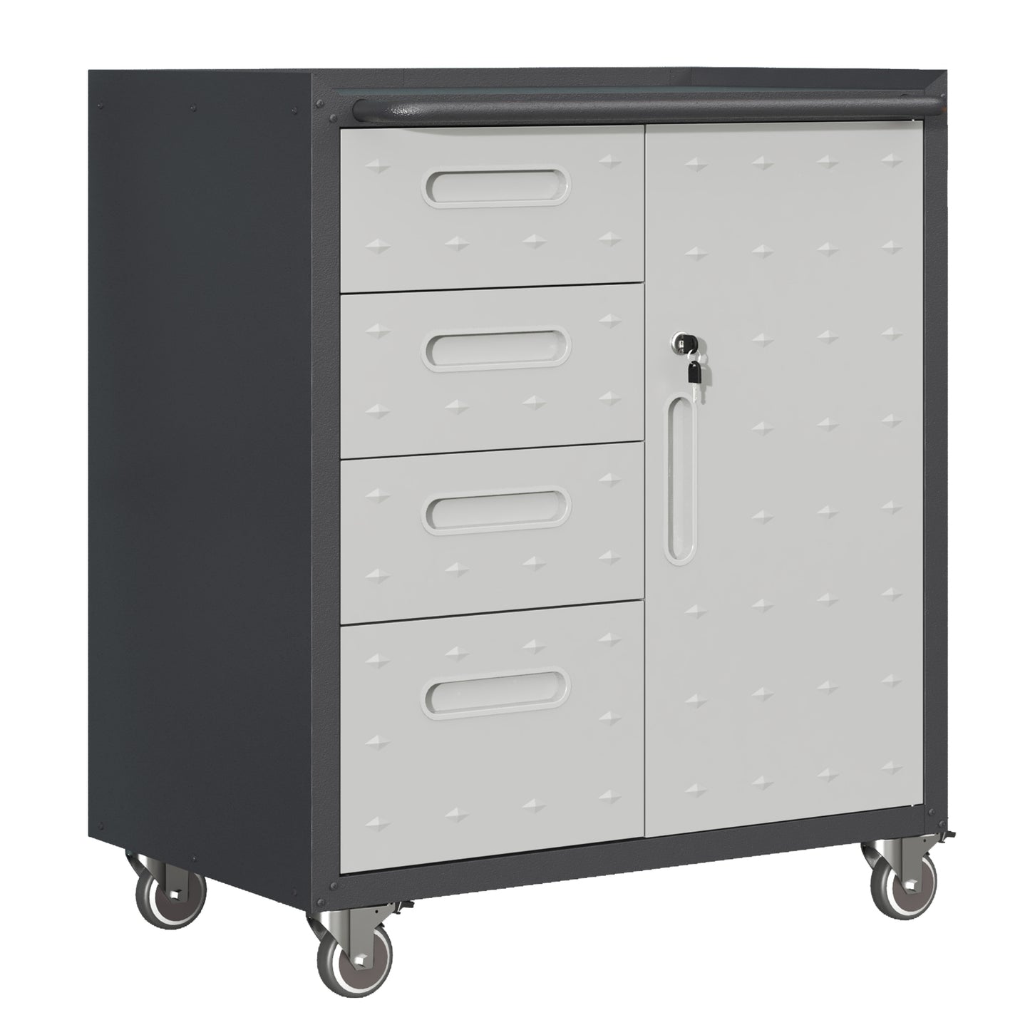 VIYET 35"H Heavy-Duty Steel Tool Cabinet with Wheels - 4 Drawers + 1 Lockable Compartment (Adjustable Shelf), 200LBS Capacity, Mobile Organizer for Garage/Home/Office/Warehouse, Black+Gray