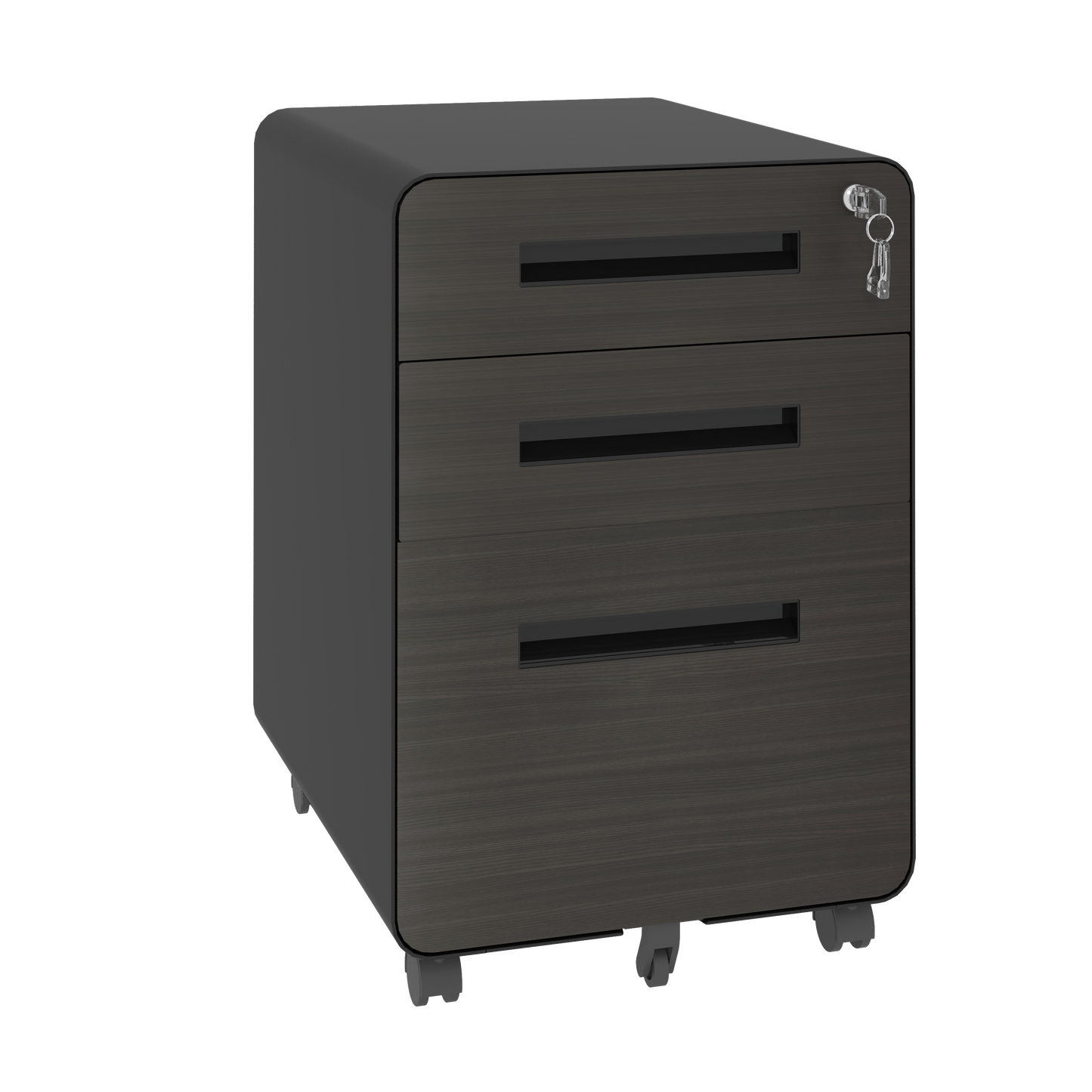 VIYET 23" 3-Drawer Mobile File Cabinet, Black Cold-Rolled Steel Lockable Under-Desk Cabinet (5-Wheel Anti-Tilting for A4/Legal/Letter Files)