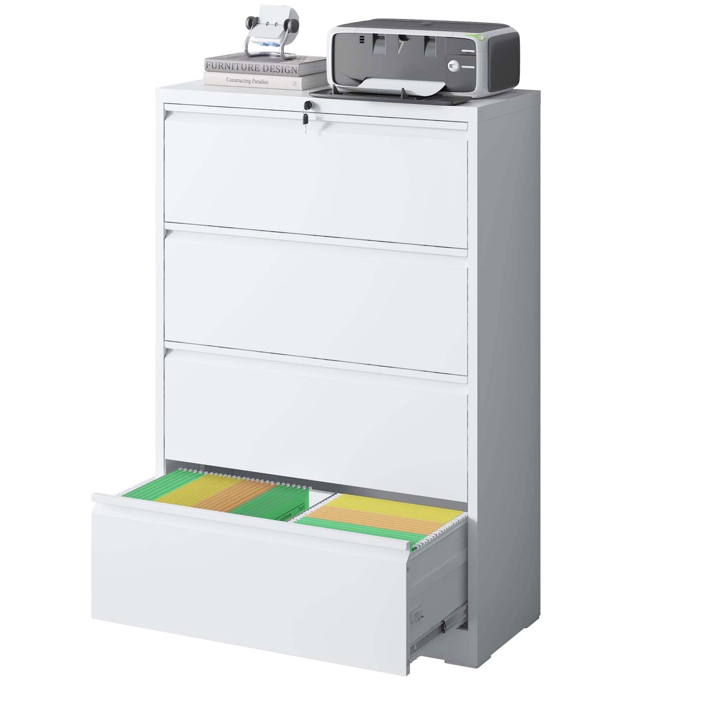 VIYET 4-Drawer Locking Lateral File Cabinet, Heavy-Duty Metal Office Storage with Full-Extension Drawers, Fits Letter, Legal & A4 Files