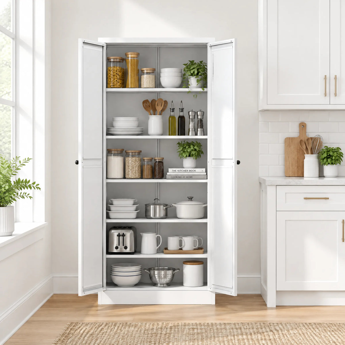 VIYET 61" Metal Pantry Cabinet, 4 Adjustable Shelves, Freestanding Kitchen Storage Cabinet, Slim Food Organizer for Kitchen, Dining Room
