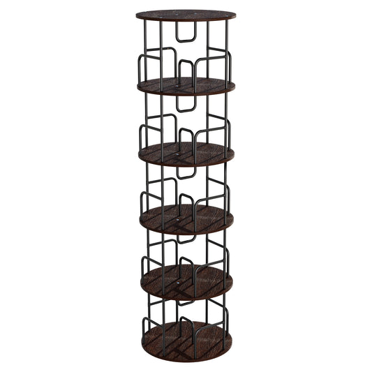 VIYET 62" 5-Tier 360° Rotating Bookshelf Tower, Walnut Brown MDF+Iron Narrow Tall Spinning Bookcase (Space-Saving Storage Organizer)