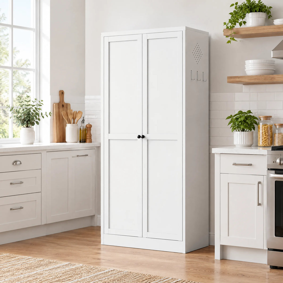 VIYET 61" Metal Pantry Cabinet, 4 Adjustable Shelves, Freestanding Kitchen Storage Cabinet, Slim Food Organizer for Kitchen, Dining Room