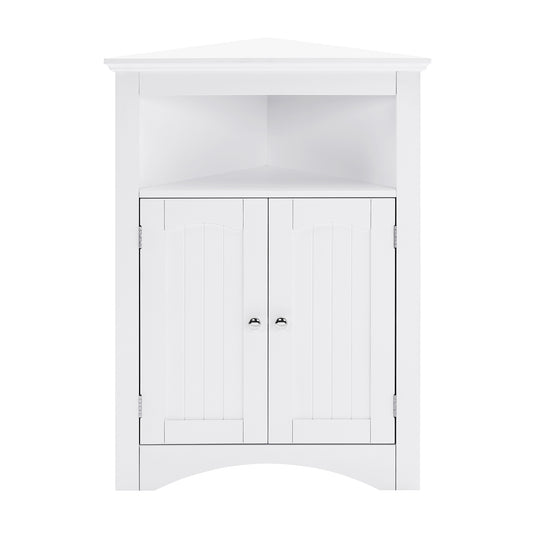 VIYET 32" Multifunctional Corner Cabinet - White MDF, Freestanding, Doors & Adjustable Shelves(Bathroom/Kitchen/Living Room Organizer)