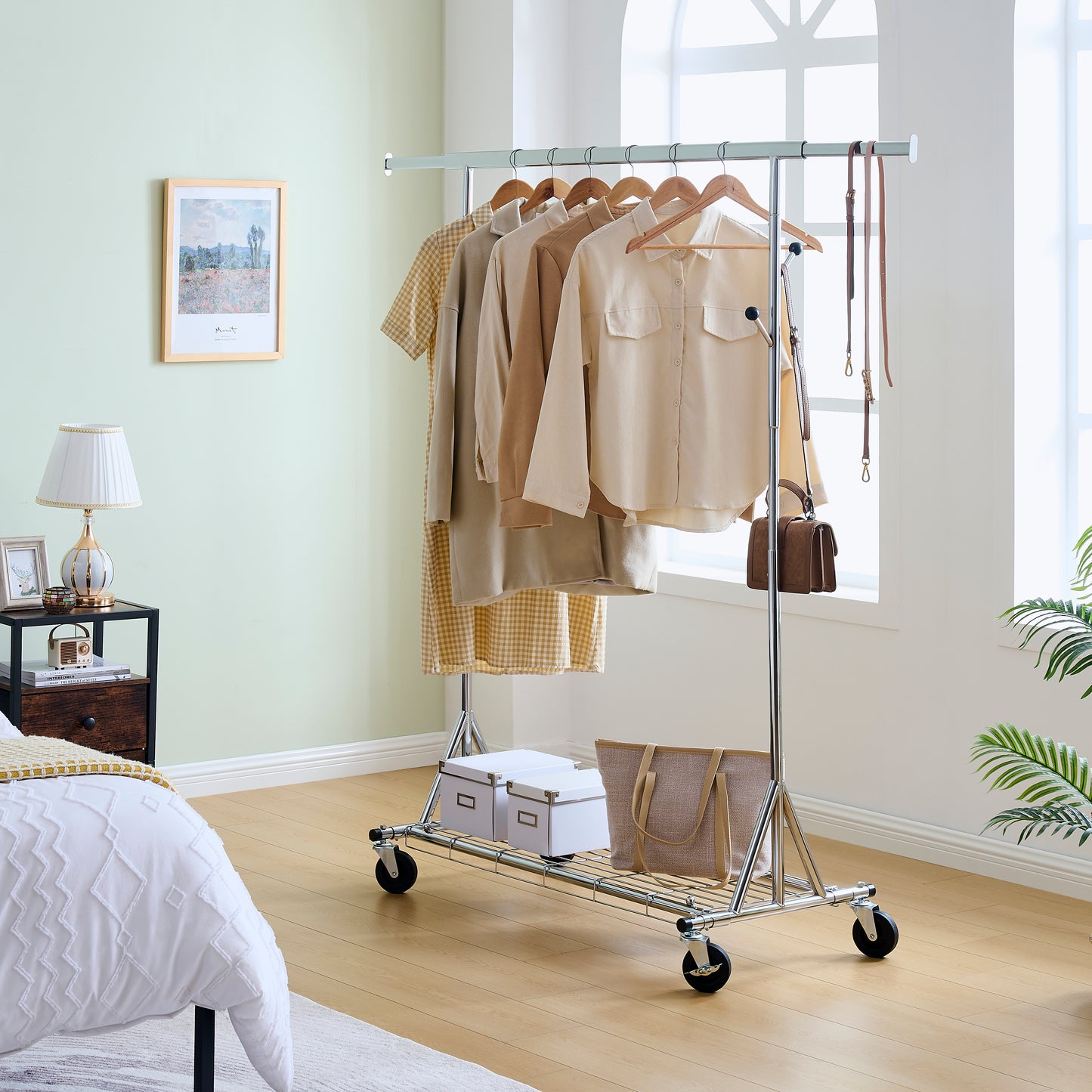 VIYET 68" 600LBS Heavy-Duty Rolling Clothes Rack, Collapsible Iron Commercial Garment Rack (Portable Hanger for Bedroom)