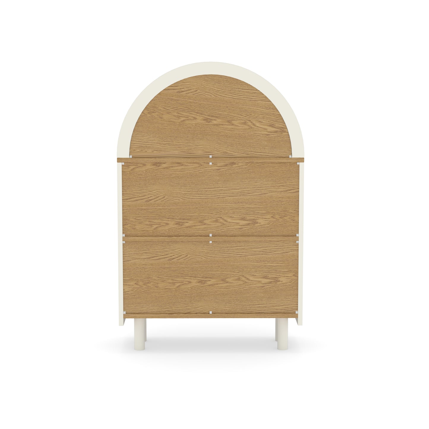 VIYET 3-Tier Arched Top Small Bookcase, White & Oak Woodgrain Modern Storage Cabinet, Engineered Wood Open Shelf for Living Room Bedroom Entryway