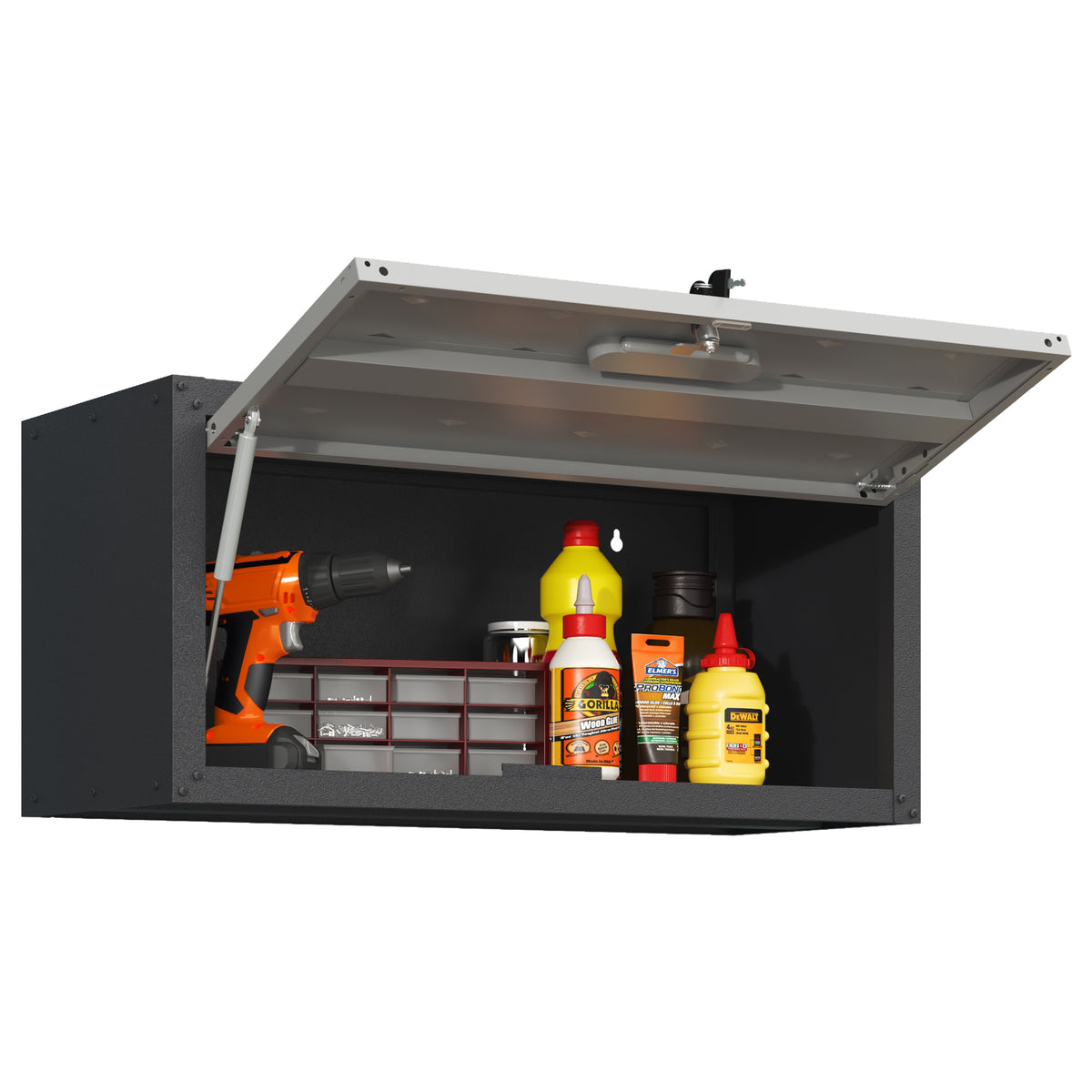 VIYET Wall Mounted Garage Cabinet, Lockable Metal Tool Storage Cabinet with Lift-Up Door, 120 Lbs Capacity, Steel Workshop Organizer