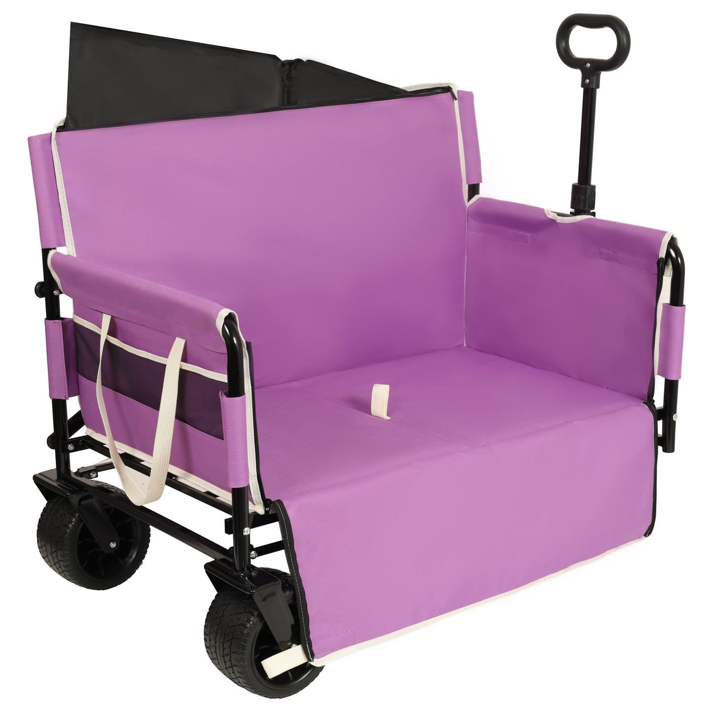 VIYET 3-in-1 Convertible Folding Wagon Cart with Bench Seat & Storage, 500lbs Heavy-Duty 180L Utility Wagon, All-Terrain Wheels for Camping Beach Sports Garden, Purple