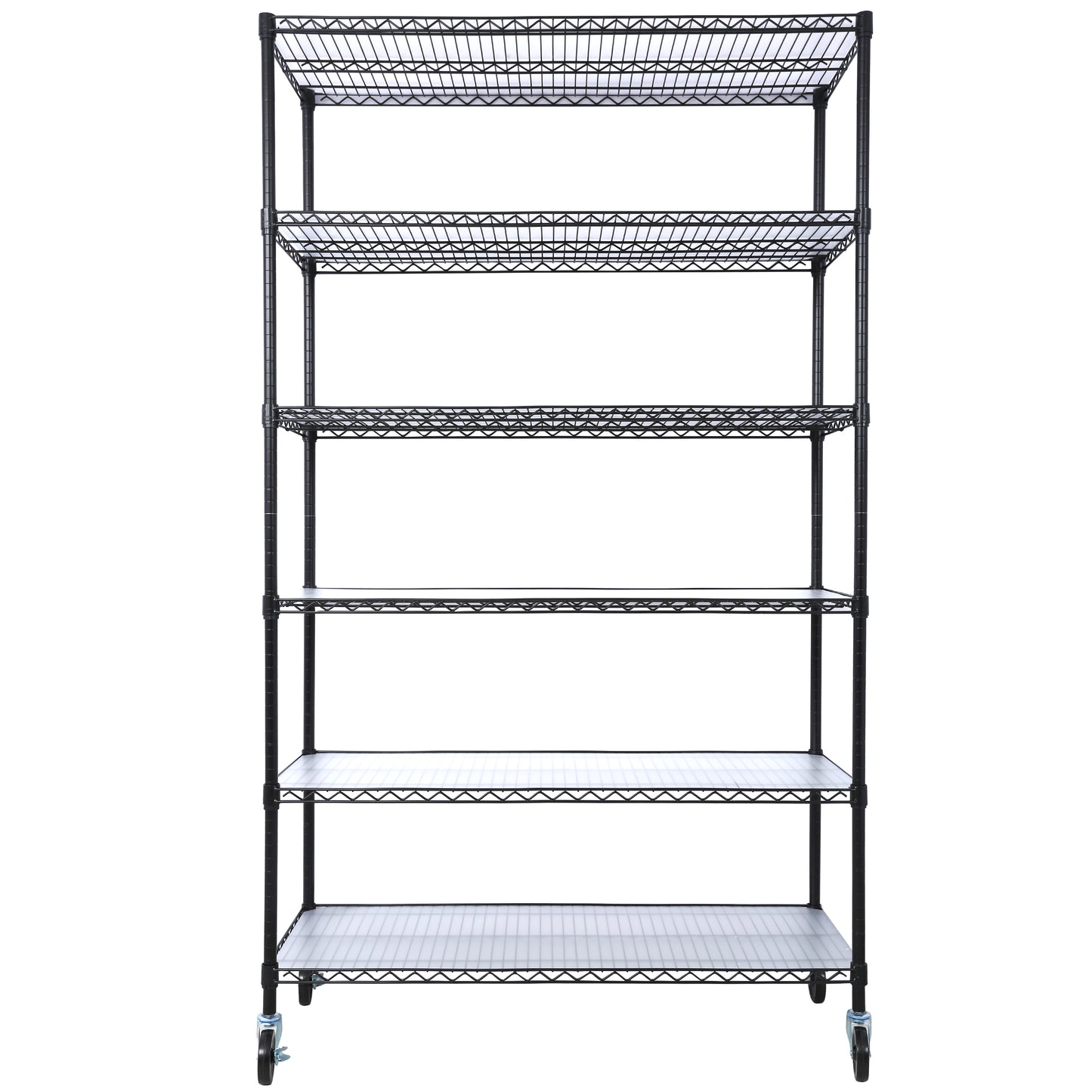 VIYET 6 Tier 6000LBS NSF Metal Wire Shelving, Heavy Duty Adjustable Rack with Wheels & Shelf Liners (Black, 84"H×48"L×20"D)