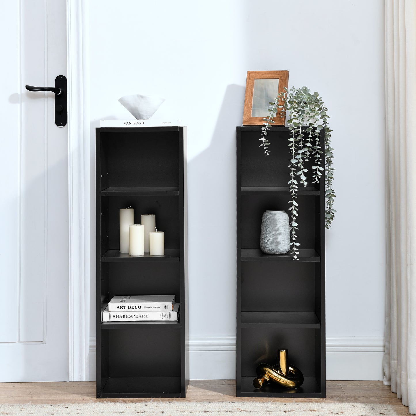 VIYET 11.6"×9.3"×70.9" 8-Tier Media Tower Rack - Black MDF, Adjustable Shelves